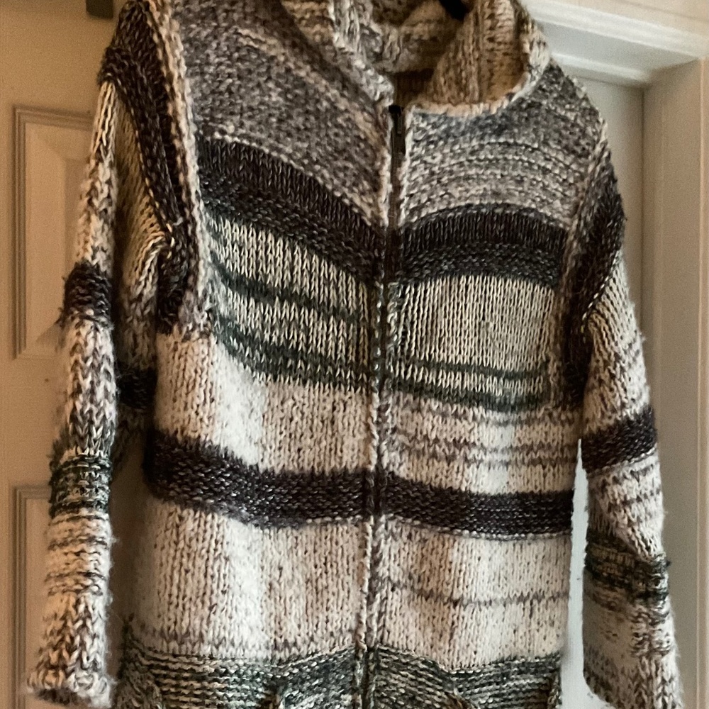 Isabel Marant Etoile Persan Cardigan Zip Up Ivory Thick Hooded Sweater Sz EU 38